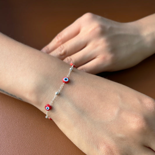pulsera ojo turco rojo (plata de ley 925)